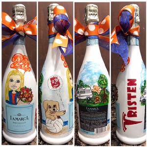 Hand painted champagne bottle; monogrammed champagne bottle; personalized champagne bottle; birthday champagne; wedding champagne