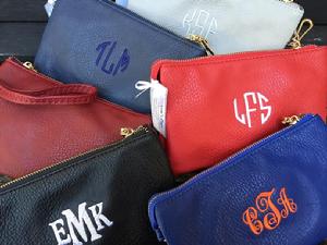 Monogrammed crossbody, clutch or wristlet, 3 ways to wear it.  Perfect accessory in a variety of colors. 