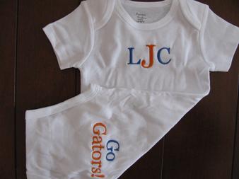 Personalized or monogrammed gator onesie